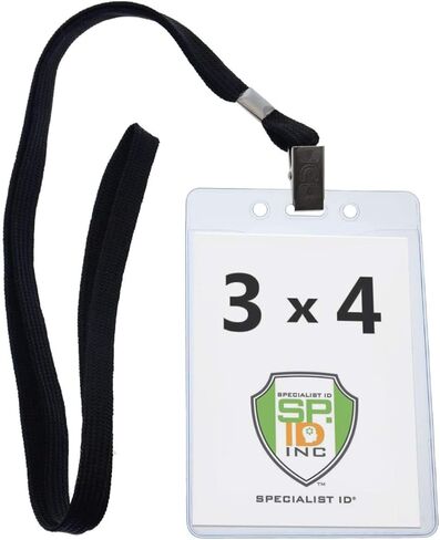 10 Pack - Premium 3x4 Name Badge Bertical with Lanyard - Scled Plastic Event Badge Sleeve with Lanyards for Events - اسم علامة اسم كبير 3 × 4 بواسطة معرف متخصص (ألوان متنوعة) in Saudi Arabia