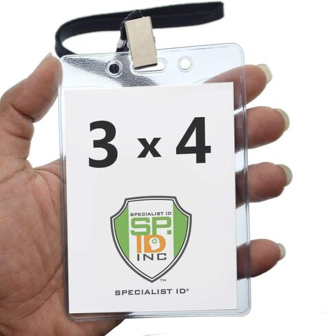 10 Pack - Premium 3x4 Name Badge Bertical with Lanyard - Scled Plastic Event Badge Sleeve with Lanyards for Events - اسم علامة اسم كبير 3 × 4 بواسطة معرف متخصص (ألوان متنوعة) in Saudi Arabia