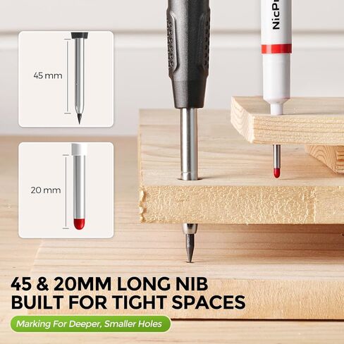 Nicpro Carpenter Pencil with Sharpener, CP3000 Construction Pencils with 6 Refills in a Lead Dispenser, Deep Hole Long Nib Marker Pens for Construction, Heavy Duty Carpenter Tools for Woodworking in Kuwait