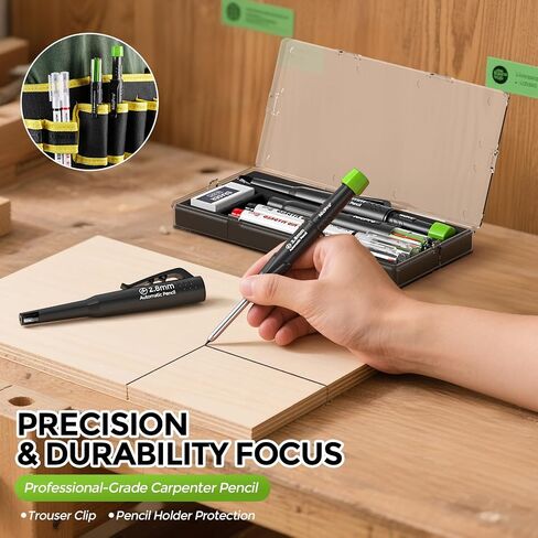 Nicpro Carpenter Pencil with Sharpener, CP3000 Construction Pencils with 6 Refills in a Lead Dispenser, Deep Hole Long Nib Marker Pens for Construction, Heavy Duty Carpenter Tools for Woodworking in Kuwait