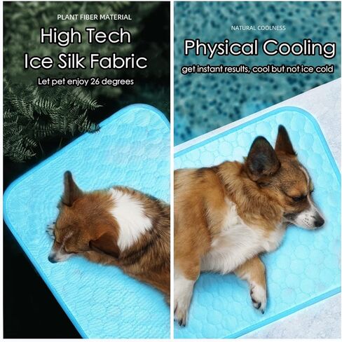 SOMOYA Dog Self Cooling Mat Pet Washable Cooling Pads Blanket Sleeping Kennel Mat,Ice Silk Sleep Mat Pad Non-Toxic Breathable Sleep Bed Beach for Large Dogs Cats (Blue, 27.5x39.4 in) in Kuwait
