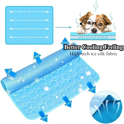 SOMOYA Dog Self Cooling Mat Pet Washable Cooling Pads Blanket Sleeping Kennel Mat,Ice Silk Sleep Mat Pad Non-Toxic Breathable Sleep Bed Beach for Large Dogs Cats (Blue, 27.5x39.4 in) in Kuwait