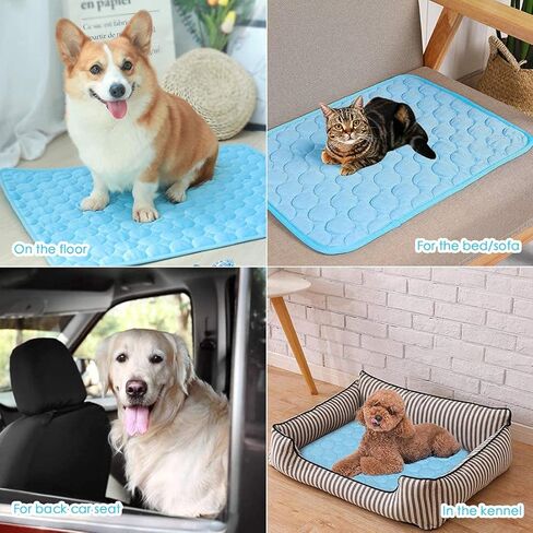 SOMOYA Dog Self Cooling Mat Pet Washable Cooling Pads Blanket Sleeping Kennel Mat,Ice Silk Sleep Mat Pad Non-Toxic Breathable Sleep Bed Beach for Large Dogs Cats (Blue, 27.5x39.4 in) in Kuwait