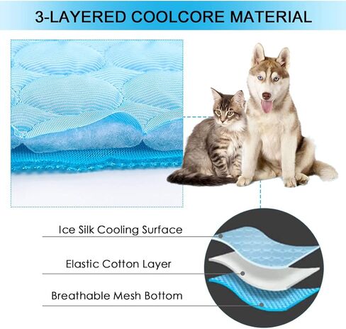 SOMOYA Dog Self Cooling Mat Pet Washable Cooling Pads Blanket Sleeping Kennel Mat,Ice Silk Sleep Mat Pad Non-Toxic Breathable Sleep Bed Beach for Large Dogs Cats (Blue, 27.5x39.4 in) in Kuwait