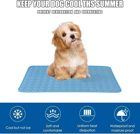 Upgraded Dog Cooling Mat, Pet Cooling Mats, Washable & Portable Pet Soft Pad, Foldable & Non-Slip Dog mats, Indoor Outdoor Uses in Kennel, Bed, Sofa or Car(Blue, M: 62×50 cm | 24×20 inch) in Kuwait