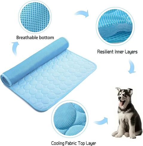 Upgraded Dog Cooling Mat, Pet Cooling Mats, Washable & Portable Pet Soft Pad, Foldable & Non-Slip Dog mats, Indoor Outdoor Uses in Kennel, Bed, Sofa or Car(Blue, M: 62×50 cm | 24×20 inch) in Kuwait