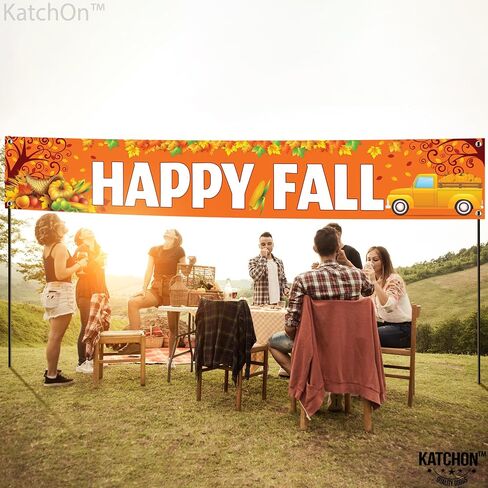 Katchon ، Happy Fall Yard Banner - Xtralarge ، 120 × 20 بوصة | زخارف مهرجان الخريف في الهواء الطلق | لافتات السقوط لزخارف السقوط | أصدقاء الحفلات زخارف | الشكر الزخارف في الهواء الطلق in Saudi Arabia