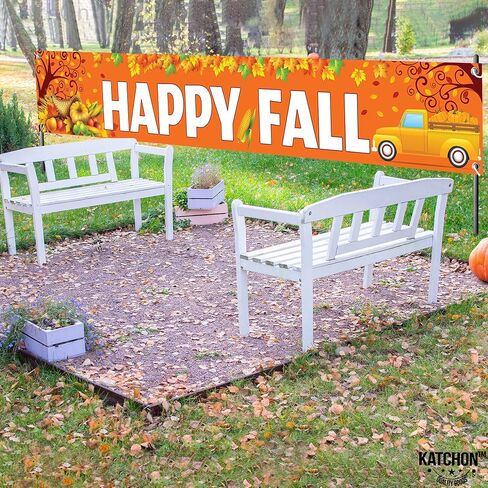 Katchon ، Happy Fall Yard Banner - Xtralarge ، 120 × 20 بوصة | زخارف مهرجان الخريف في الهواء الطلق | لافتات السقوط لزخارف السقوط | أصدقاء الحفلات زخارف | الشكر الزخارف في الهواء الطلق in Saudi Arabia