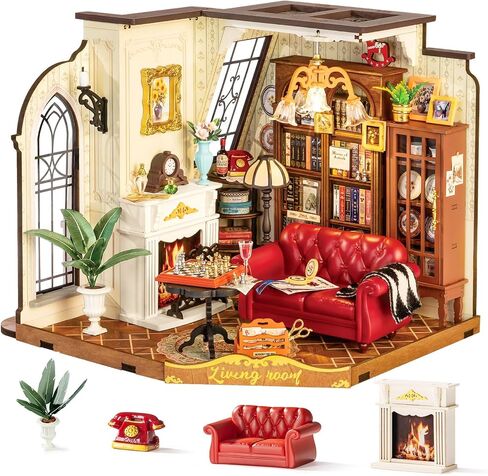 Rolife DIY Miniature House Kit Parlor Victorian 1:18 Scale Dollhouse Diorama ، Tiny House Building Kit على رف الكتب العتيقة الحرف اليدوية للبالغين هدية للبنين الفتيات (غرفة المعيشة في كاثرين) in Saudi Arabia