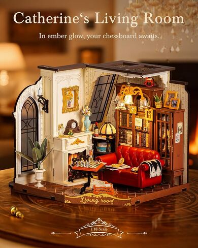 Rolife DIY Miniature House Kit Parlor Victorian 1:18 Scale Dollhouse Diorama ، Tiny House Building Kit على رف الكتب العتيقة الحرف اليدوية للبالغين هدية للبنين الفتيات (غرفة المعيشة في كاثرين) in Saudi Arabia