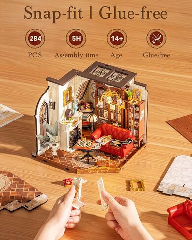 Rolife DIY Miniature House Kit Parlor Victorian 1:18 Scale Dollhouse Diorama ، Tiny House Building Kit على رف الكتب العتيقة الحرف اليدوية للبالغين هدية للبنين الفتيات (غرفة المعيشة في كاثرين) in Saudi Arabia