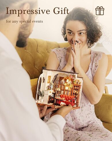 Rolife DIY Miniature House Kit Parlor Victorian 1:18 Scale Dollhouse Diorama ، Tiny House Building Kit على رف الكتب العتيقة الحرف اليدوية للبالغين هدية للبنين الفتيات (غرفة المعيشة في كاثرين) in Saudi Arabia