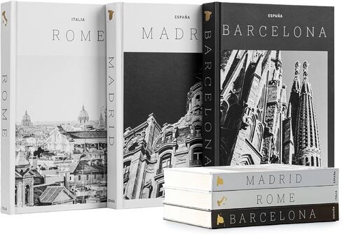 Set of 3 XL Decorative Blank Hardcover Books for Decoration - Great for Tabletops, Coffee Tables, & Bookshelves - City Theme Minimalist Home Decor - Madrid, Rome, Barcelona in Saudi Arabia