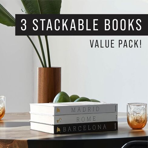Set of 3 XL Decorative Blank Hardcover Books for Decoration - Great for Tabletops, Coffee Tables, & Bookshelves - City Theme Minimalist Home Decor - Madrid, Rome, Barcelona in Saudi Arabia
