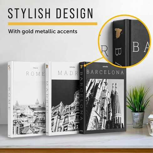 Set of 3 XL Decorative Blank Hardcover Books for Decoration - Great for Tabletops, Coffee Tables, & Bookshelves - City Theme Minimalist Home Decor - Madrid, Rome, Barcelona in Saudi Arabia