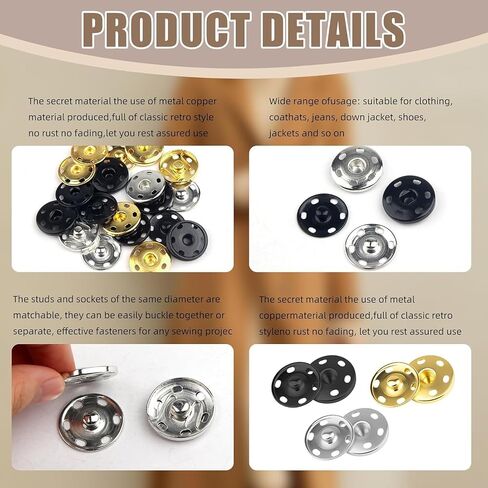 24Set 1inch/25mm أزرار Snap Snap كبيرة للملابس - خياطة على اللقطات لقطات الخياطة للنسيج - Snaps Metal Snaps Press Prick in Saudi Arabia