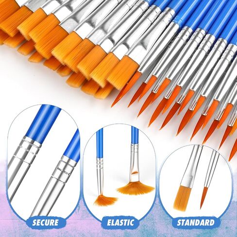 66 PCS مجموعة فرش صغيرة من فرش الطلاء - مسطح بالفرشاة الجولة والفرشاة المسطحة للحصول على تفاصيل اللوحة ، مثالية للاكريليك ، الألوان المائية ، القماش ولوحة الوجه | الفصول الدراسية والأطفال والفنانين الحرفية in Saudi Arabia