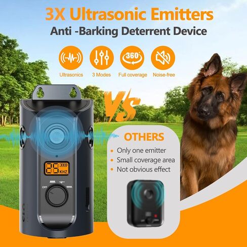 Dog Bark Drain Detices Bark Box ، 2025 تم ترقية جهاز مضاد للموجات فوق الصوتية 3x للكلاب مع 3 أوضاع وشاشة LCD ، مكافحة ماء الكلب التحكم in Kuwait