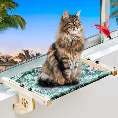 Cat Sill Window Perch مقعد أرجوحة متين ، مقعد نافذة مع حصيرة تبريد للقطط الكبيرة ، سرير نافذة رف القطط يسهل ضبطه على النافذة ، السرير ، المكتب ، أدراج ، وخزانة in Kuwait