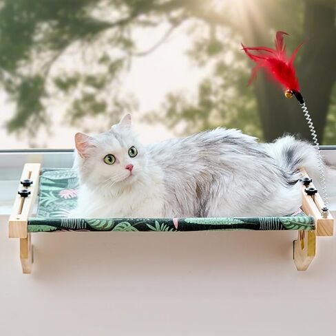 Cat Sill Window Perch مقعد أرجوحة متين ، مقعد نافذة مع حصيرة تبريد للقطط الكبيرة ، سرير نافذة رف القطط يسهل ضبطه على النافذة ، السرير ، المكتب ، أدراج ، وخزانة in Kuwait