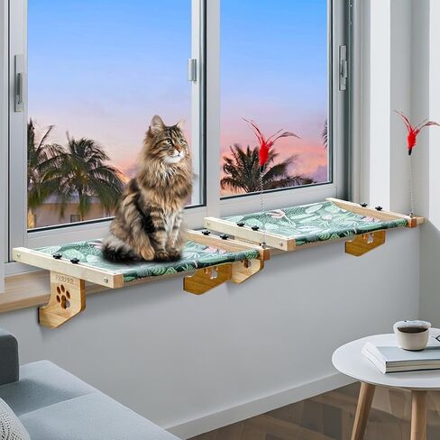Cat Sill Window Perch مقعد أرجوحة متين ، مقعد نافذة مع حصيرة تبريد للقطط الكبيرة ، سرير نافذة رف القطط يسهل ضبطه على النافذة ، السرير ، المكتب ، أدراج ، وخزانة in Kuwait