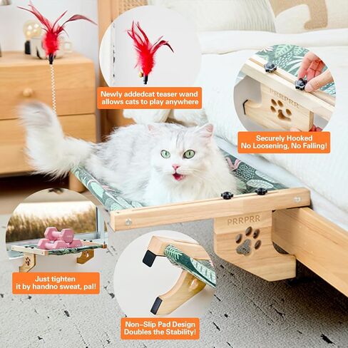 Cat Sill Window Perch مقعد أرجوحة متين ، مقعد نافذة مع حصيرة تبريد للقطط الكبيرة ، سرير نافذة رف القطط يسهل ضبطه على النافذة ، السرير ، المكتب ، أدراج ، وخزانة in Kuwait