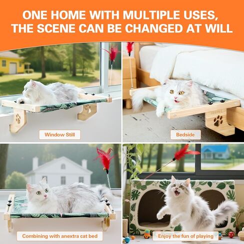 Cat Sill Window Perch مقعد أرجوحة متين ، مقعد نافذة مع حصيرة تبريد للقطط الكبيرة ، سرير نافذة رف القطط يسهل ضبطه على النافذة ، السرير ، المكتب ، أدراج ، وخزانة in Kuwait