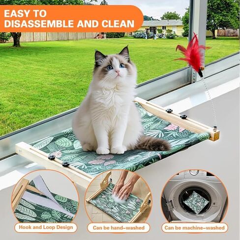 Cat Sill Window Perch مقعد أرجوحة متين ، مقعد نافذة مع حصيرة تبريد للقطط الكبيرة ، سرير نافذة رف القطط يسهل ضبطه على النافذة ، السرير ، المكتب ، أدراج ، وخزانة in Kuwait