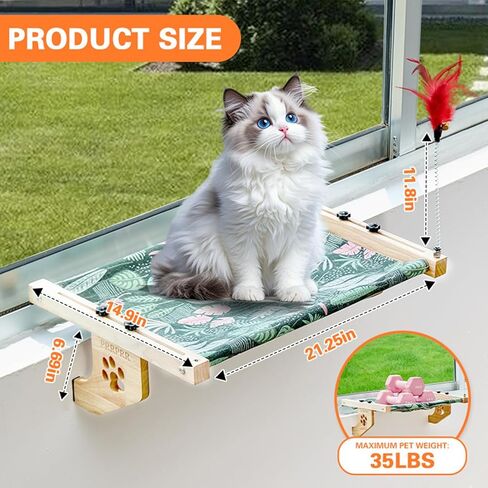 Cat Sill Window Perch مقعد أرجوحة متين ، مقعد نافذة مع حصيرة تبريد للقطط الكبيرة ، سرير نافذة رف القطط يسهل ضبطه على النافذة ، السرير ، المكتب ، أدراج ، وخزانة in Kuwait
