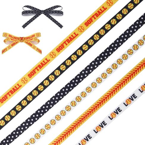 BOXOB 6 Roll Softball Ribbons, 18 Yards Sport Theme Softball Baseball Ball Hair Grosgrain Ribbon for Sports Party Decor Sewing DIY Crafts Gift Wrapping Supplies in Saudi Arabia