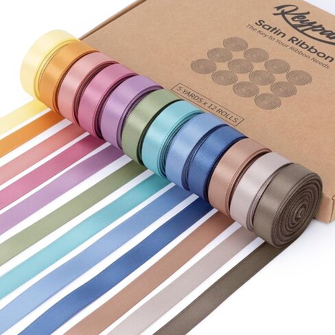 Pastel Stain Ribbon 3/8 Inch x 12 Rolls Total 60 Yards Colorful Ribbons for Gift Wrapping Flower Bouquet Paper Bows Wedding Invitations Crafts in Kuwait