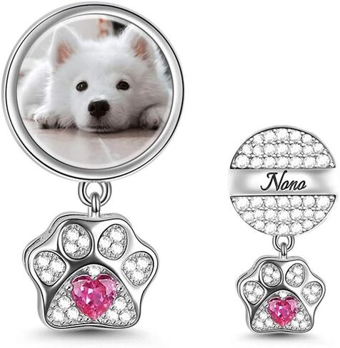 GNOCE Cat Dog Charms Pendant Sterling Silver Customised Photo Dangle Charms "My Pet, My Family" Engravable Picture Charm with Pet Paw fit for Bracelet/Necklace (Style-2) in Saudi Arabia