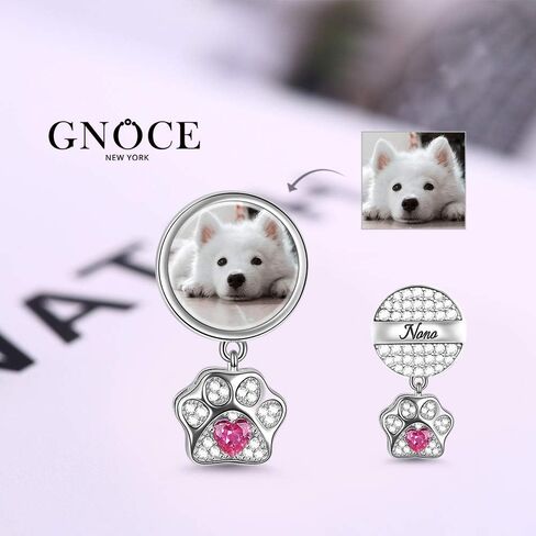 GNOCE Cat Dog Charms Pendant Sterling Silver Customised Photo Dangle Charms "My Pet, My Family" Engravable Picture Charm with Pet Paw fit for Bracelet/Necklace (Style-2) in Saudi Arabia