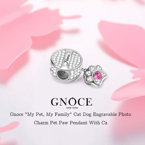 GNOCE Cat Dog Charms Pendant Sterling Silver Customised Photo Dangle Charms "My Pet, My Family" Engravable Picture Charm with Pet Paw fit for Bracelet/Necklace (Style-2) in Saudi Arabia
