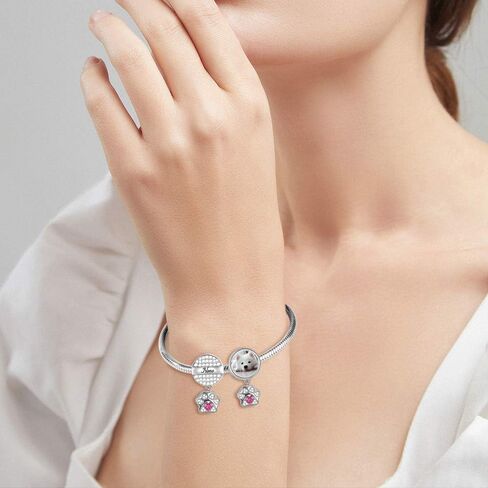 GNOCE Cat Dog Charms Pendant Sterling Silver Customised Photo Dangle Charms "My Pet, My Family" Engravable Picture Charm with Pet Paw fit for Bracelet/Necklace (Style-2) in Saudi Arabia