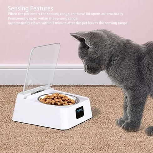 Sorandy Automatic Cat Feeder, Smart Feeder with Induction Lid Opening, Rechargeable Dog & Cat Feeding Bowl, 350ml Dry Food Dispenser for Small & Medium Pets in Saudi Arabia