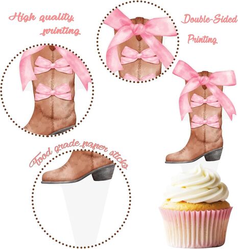 حذاء رعاة البقر وقبعة القبعات الوردي القوس كب كيك أعلى الأقطار Coquette Cowgirl Cake Decorations 48pcs أحذية وقبعات كب كيك تختار ديكورات عيد ميلاد راعية البقر الغربية للفتيات الغرب الغرب لوازم الحفلات in Kuwait
