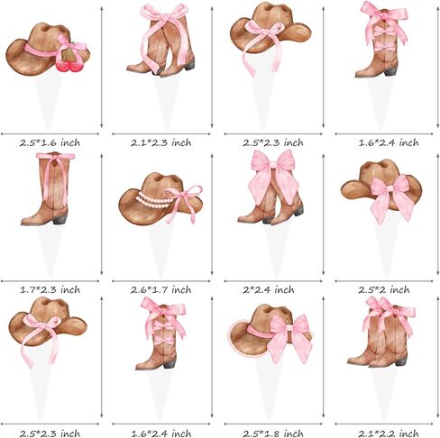 حذاء رعاة البقر وقبعة القبعات الوردي القوس كب كيك أعلى الأقطار Coquette Cowgirl Cake Decorations 48pcs أحذية وقبعات كب كيك تختار ديكورات عيد ميلاد راعية البقر الغربية للفتيات الغرب الغرب لوازم الحفلات in Kuwait