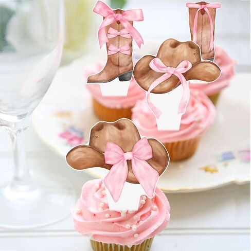 حذاء رعاة البقر وقبعة القبعات الوردي القوس كب كيك أعلى الأقطار Coquette Cowgirl Cake Decorations 48pcs أحذية وقبعات كب كيك تختار ديكورات عيد ميلاد راعية البقر الغربية للفتيات الغرب الغرب لوازم الحفلات in Kuwait