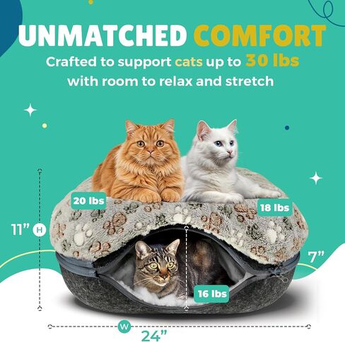 RINGTAIL Peekaboo Cat Cave - Cat Caves for Indoor Cats, Cat Donut Tunnel Bed, Kitten Beds Felt, Cat Bed Cave Large with Two Fluffy Fleece Cushion, Nest Cove Scratch-Resistant Detachable & Washable in Saudi Arabia