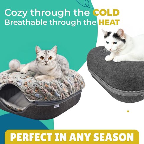 RINGTAIL Peekaboo Cat Cave - Cat Caves for Indoor Cats, Cat Donut Tunnel Bed, Kitten Beds Felt, Cat Bed Cave Large with Two Fluffy Fleece Cushion, Nest Cove Scratch-Resistant Detachable & Washable in Saudi Arabia