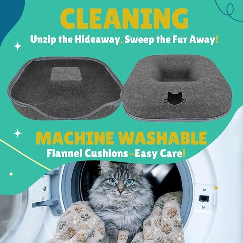 RINGTAIL Peekaboo Cat Cave - Cat Caves for Indoor Cats, Cat Donut Tunnel Bed, Kitten Beds Felt, Cat Bed Cave Large with Two Fluffy Fleece Cushion, Nest Cove Scratch-Resistant Detachable & Washable in Saudi Arabia