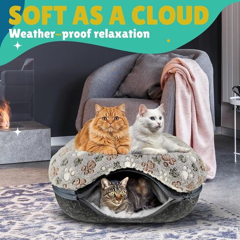 RINGTAIL Peekaboo Cat Cave - Cat Caves for Indoor Cats, Cat Donut Tunnel Bed, Kitten Beds Felt, Cat Bed Cave Large with Two Fluffy Fleece Cushion, Nest Cove Scratch-Resistant Detachable & Washable in Saudi Arabia