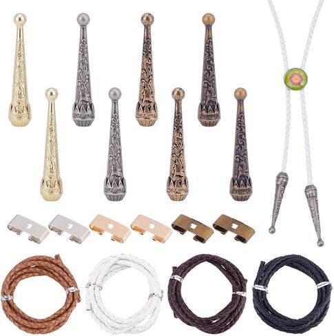NBEADS 4 Sets Bolo Tie Making Kit, Bolo Tie Tips Replacement End Caps Kit Rectangle Bolo Tie Buckle Accessories with 8 Pcs Alloy Cord End and 4 Pcs Iron Bolo Tie Slide Clasps for Bolo Tie Making in Saudi Arabia