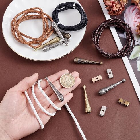 NBEADS 4 Sets Bolo Tie Making Kit, Bolo Tie Tips Replacement End Caps Kit Rectangle Bolo Tie Buckle Accessories with 8 Pcs Alloy Cord End and 4 Pcs Iron Bolo Tie Slide Clasps for Bolo Tie Making in Saudi Arabia