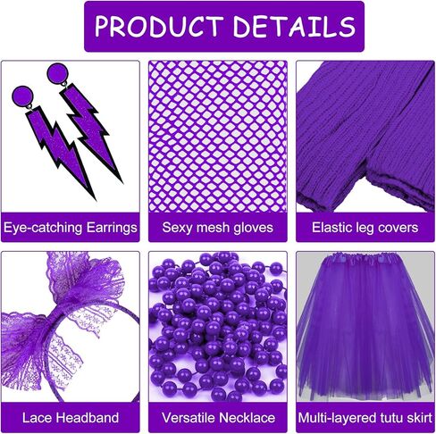 80s Costumes for Women, 80s Accessories Set with Fishnet Gloves Leg Warmers, Tutu Skirts for 1980s Theme Party Outfits in Kuwait