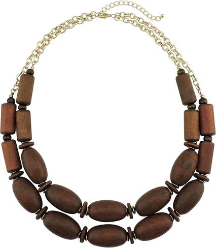 Bocar 2 Layer Statement Chunky Wood Beaded Fashion Collar Necklace for Women (NK-10574) in Saudi Arabia