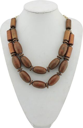 Bocar 2 Layer Statement Chunky Wood Beaded Fashion Collar Necklace for Women (NK-10574) in Saudi Arabia