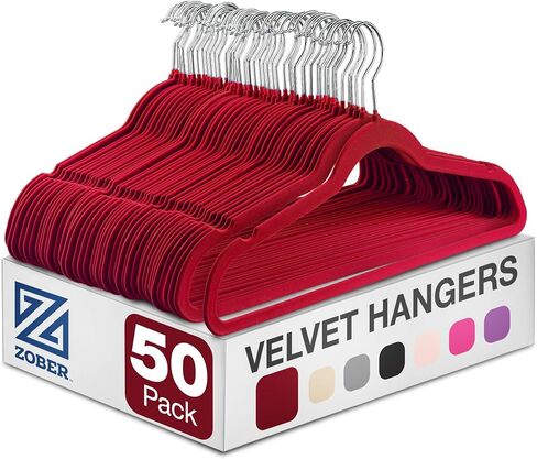 Zober Velvet Hangers 50 Pack - شماعات سوداء شديدة التحمل للمعاطف والسراويل وملابس الفساتين - مجموعة شماعات ملابس غير قابلة للانزلاق - شماعات لباد موفرة للمساحة للملابس in Saudi Arabia