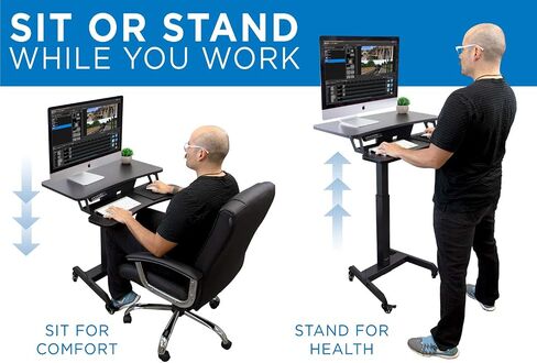 جبل! محطة عمل قابلة للتعديل قابلة للتعديل مع ارتفاع الهاتف المحمول مع عجلات | Rolling Sit Stand Workstation مع وحدة تحكم تعديل الارتفاع القابلة للبرمجة | 31.5 × 14.5 في الطاولة in Kuwait